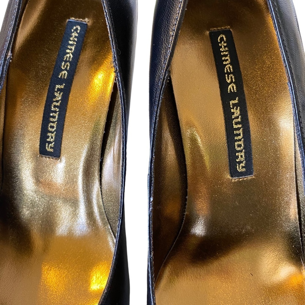 Chinese Laundry Yanni Round‎ Toe Black Leather Heels - Ladies Size 8M - Picture 6 of 10
